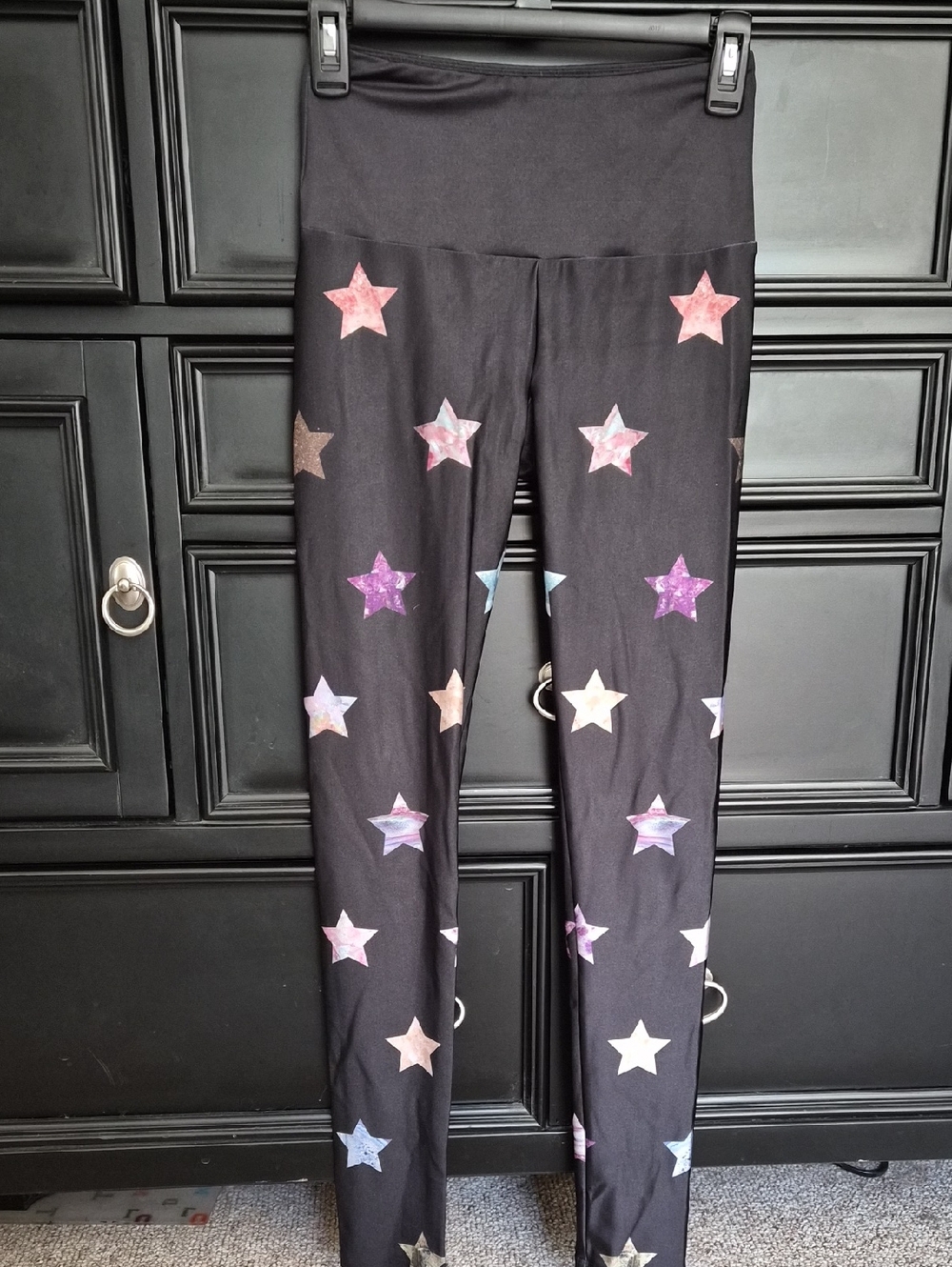 Goldsheep Black Leggings with Multicolor Star Print